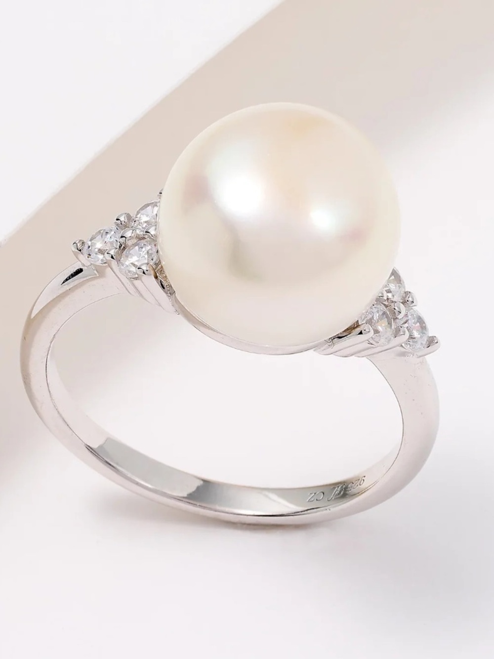New Honora Cultured Pearl with Diamonique Sterling Silver Ring Size 5